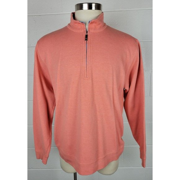 Orvis‎ Mens 1/2 Zip Pima Cotton Pull Over Sweater Shirt Coral Salmon Pink L - Picture 1 of 10